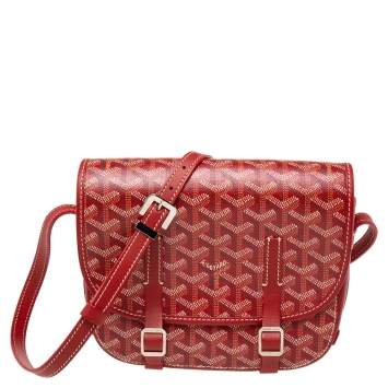 Pre Owned Goyard Red Goyardine Coated Canvas and Leather Belvedere PM Bag