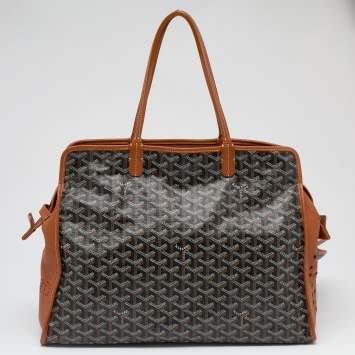 Goyard Brown/Cognac Chevron Print Coated Canvas And Leather Hardy PM Tote