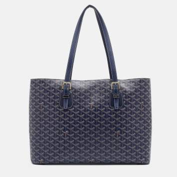 Pre Owned Goyard Navy Blue Goyardine Coated Canvas and Leather Okinawa GM Tote