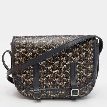 Pre Owned Goyard Black Goyardine Coated Canvas and Leather Belvedere PM Bag