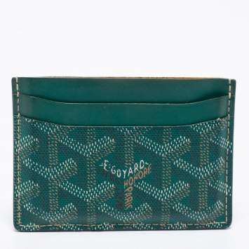 Pre Owned Goyard Green Goyardine Coated Canvas and Leather Saint Sulpice Card Holder