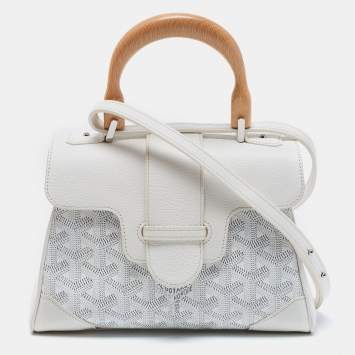 Pre Owned Goyard White Goyardine Coated Canvas and Leather Mini Saigon Top Handle Bag