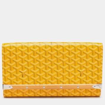 Pre Owned Goyard Yellow Goyardine Coated Canvas Monte Carlo Bois Clutch