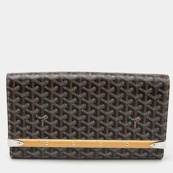 Pre Owned Goyard Brown Goyardine Coated Canvas and Leather Monte Carlo Bois Clutch