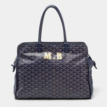 Pre Owned Goyard Navy Blue Coated Canvas Hardy Tote