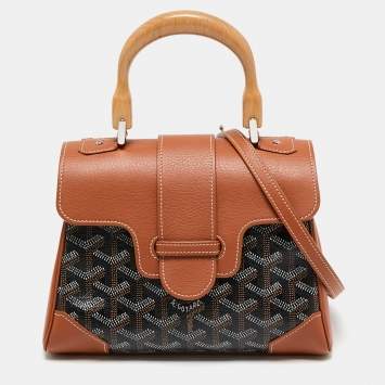Pre Owned Goyard Black/Brown Goyardine Coated Canvas And Leather Mini Saigon Top Handle Bag