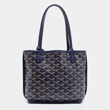 Goyard Navy Blue Goyardine Coated Canvas and Leather Mini Anjou Tote