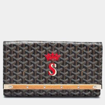Pre Owned Goyard Black Goyardine Coated Canvas Monte Carlo Bois Clutch