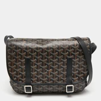 Pre Owned Goyard Black Goyardine Coated Canvas and Leather Belvedere MM Saddle Bag