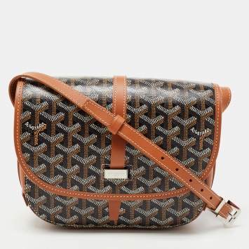 Pre Owned Goyard Tan Goyardine Coated Canvas and Leather Belvedere II PM Saddle Bag