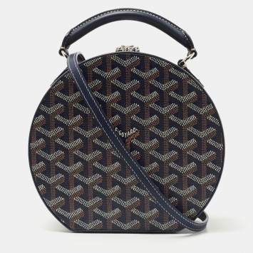 Goyard Navy Blue Goyardine Coated Canvas and Leather Alto Hatbox Trunk Bag