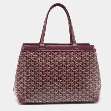 Pre Owned Goyard Burgundy Goyardine Coated Canvas and Leather Bellechasse PM Tote
