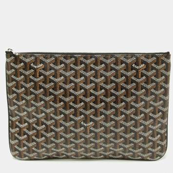 Pre Owned Goyard Brown Goyardine Coated Canvas MM Senat Pouch