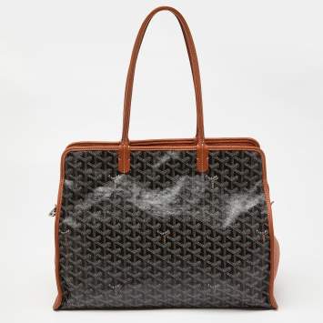 Pre Owned Goyard Brown Goyardine Coated Canvas and Leather Hardy PM Tote