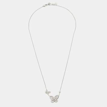 Pre Owned Graff Double Butterfly Silhouette Diamond 18k White Gold Pendant Necklace
