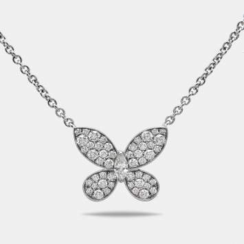Pre Owned Graff Pavé Butterfly Diamond 18K White Gold Pendant Necklace