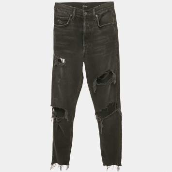 Pre Owned Grlfrnd Black Denim Ripped Skinny Karolina Jeans M Waist 27"