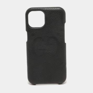 Pre Owned Gucci Black Jumbo GG Leather iPhone 15 Cover