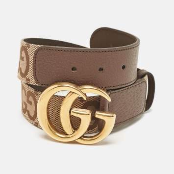 Pre Owned Gucci Beige/Ebony Jumbo GG Canvas GG Marmont Buckle Belt 80 CM
