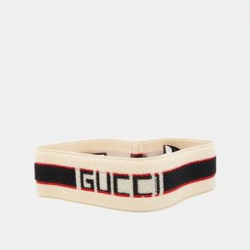 Pre Owned Gucci Beige Terry Cotton Logo Headband and Wristband Set 