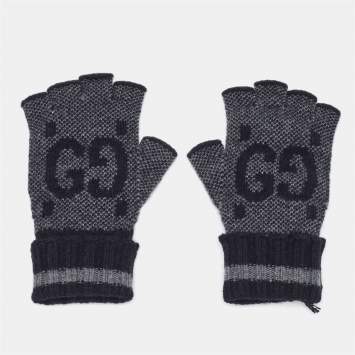 Pre Owned Gucci Black GG Cashmere Knit Fingerless Gloves S