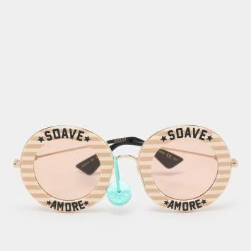 Pre Owned Gucci Pink/Gold Gradient GG0113S Soave Amore Round Sunglasses