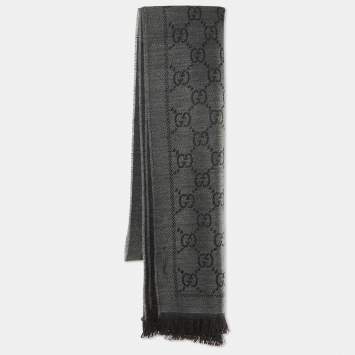 Gucci Grey GG Jacquard Wool Scarf