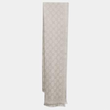 Gucci Grey GG Jacquard Woo Knit Scarf 