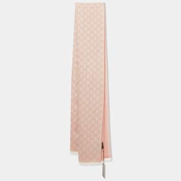 Pre Owned Gucci Pink GG Jacquard Wool & Silk Scarf 