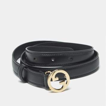 Pre Owned Gucci Black Leather Blondie Slim Belt 75 CM