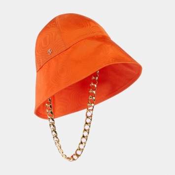 مملوكة مسبقًا Gucci Orange Viscose Chain Detail Bucket Hat M