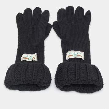 Pre Owned Gucci Black Rib Knit Gloves M