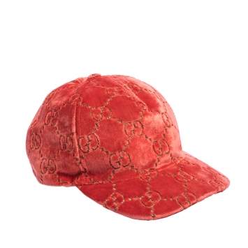 Pre Owned Gucci Red GG Velvet Baseball Cap M