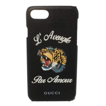 Pre Owned Gucci Black Coated Canvas L'Aveugle Par Amour iPhone 6 Case