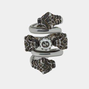 Pre Owned Gucci Icon Antique Silver-Plated Brass Statement Ring Sz. 5.5