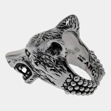 Pre Owned Gucci Anger Forest Sterling Silver Wolf Head Statement Ring Sz. 6.5