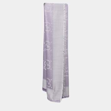 Pre Owned Gucci Lilac GG Lamé Jacquard Wool & Silk Shawl