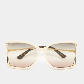 Pre Owned Gucci Cream/Brown Gradient Oversized Rectangle Sunglasses
