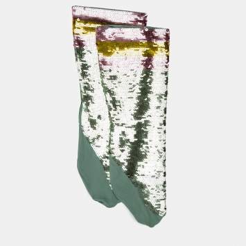 Pre Owned Gucci Green Webright Sequin Socks S