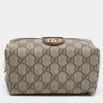 Pre Owned Gucci Beige GG Supreme Canvas Ophidia Cosmetic Case