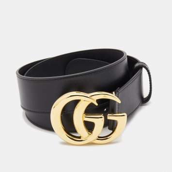 Pre Owned Gucci Black Leather GG Marmont Buckle Belt 80CM