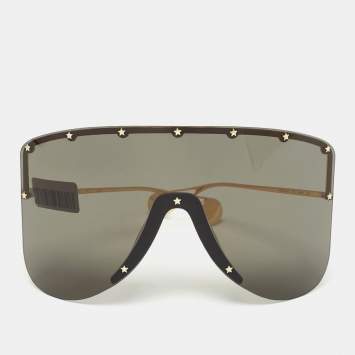 Pre Owned Gucci Black/Gold GG0541S Studded Mask Shield Sunglasses