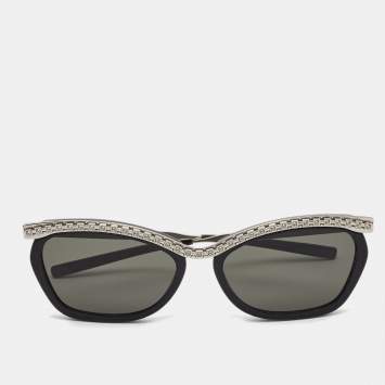Pre Owned Gucci Black/Silver GG0617S GG Crystals Cat Eye Sunglasses