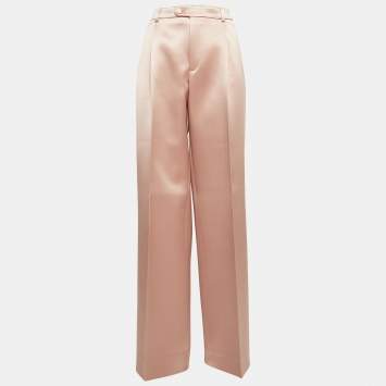 Pre Owned Gucci Pink Satin Pleated Straight Trousers M