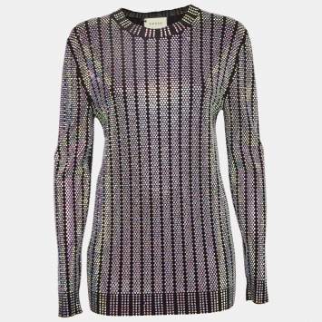 Pre Owned Gucci Black Stretch Knit Rhinestones Detail Sweater M