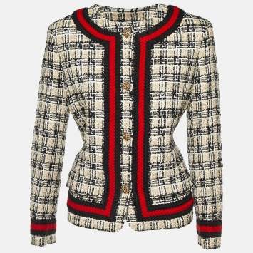 Pre Owned Gucci Beige/Black G Check Tweed Jacket M