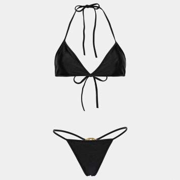 Pre Owned Gucci Black Jersey Interlocking G Bikini L
