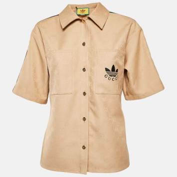 Pre Owned Gucci x Adidas Brown GG and Trefoil Jacquard Button-Up Shirt M