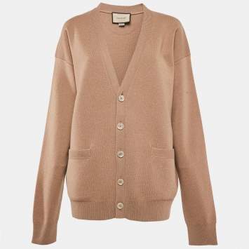Pre Owned Gucci Camel Brown Cashmere Button Front Cardigan M