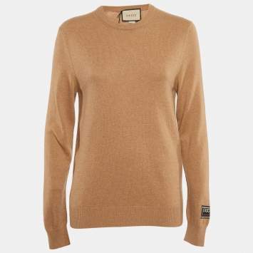 Pre Owned Gucci Brown Cashmere Rib Knit Full Sleeve Pullover XS